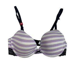 So Intimates Demi Underwire Jersey Bra Purple Stripe Bow Black Lace 34B